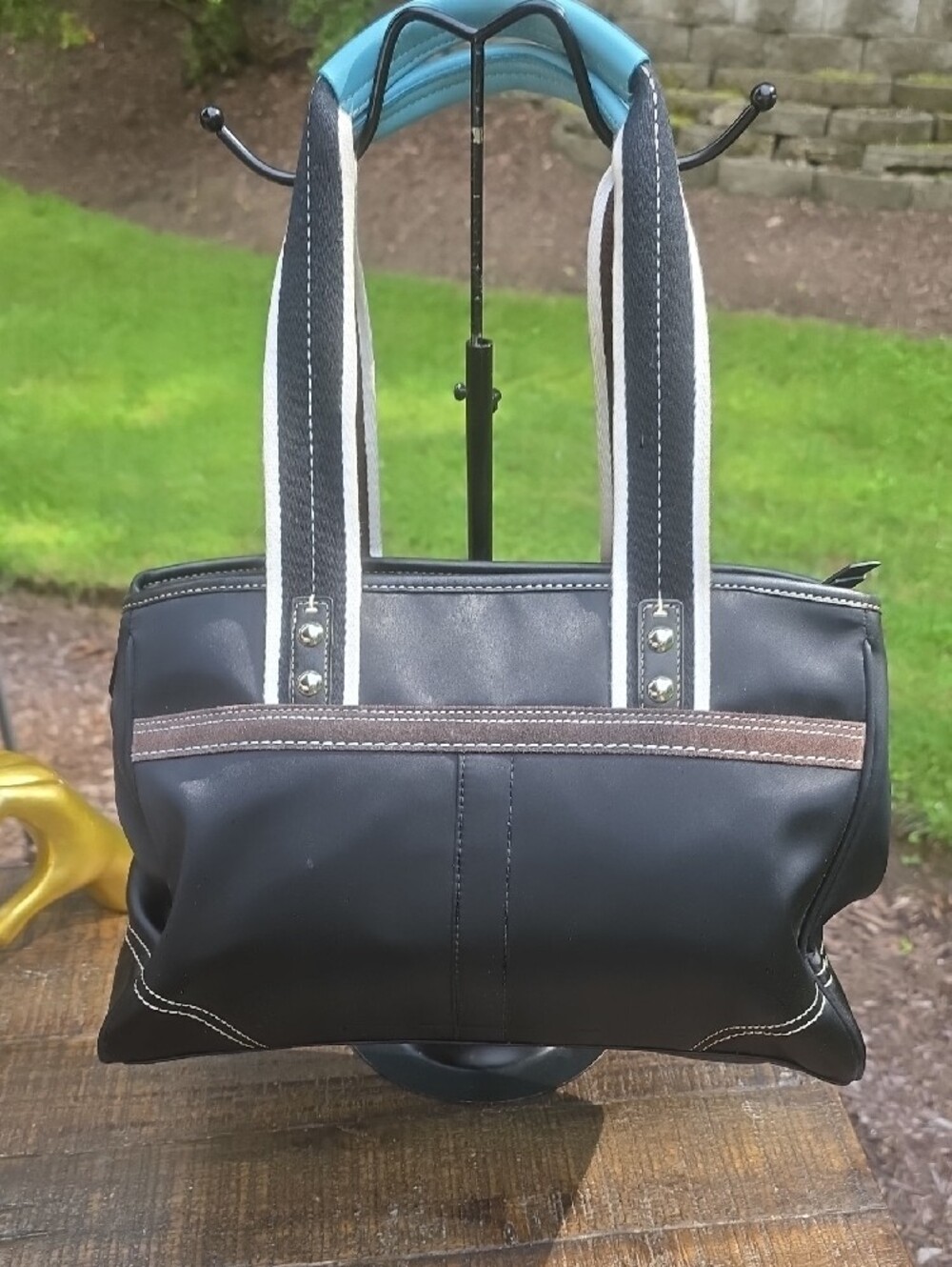 Coach Hamptons Nylon Sateen Weekend Tote Black Tan Blue F11993 - Picture 3 of 7